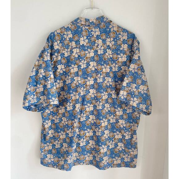 Vintage Reyn Spooner Joe Kealoha Hawaiian Shirt Men XL Blue Tan Florals Aloha - Picture 5 of 7